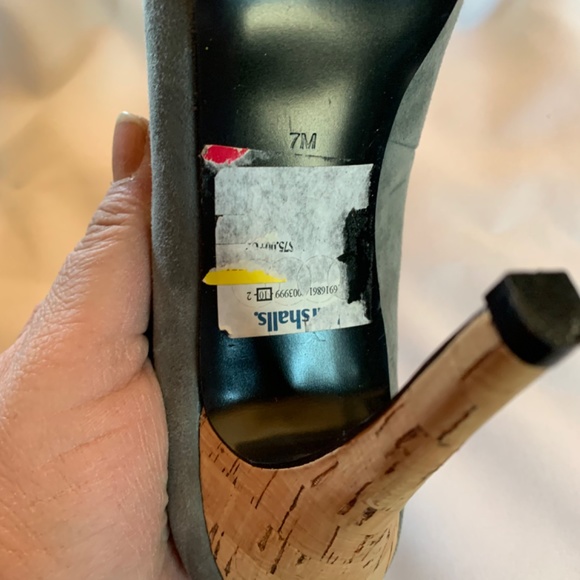 Guess By Marciano Gray Suede Feel Open Toe Heels with Cork Look Heels! - Picture 12 of 13